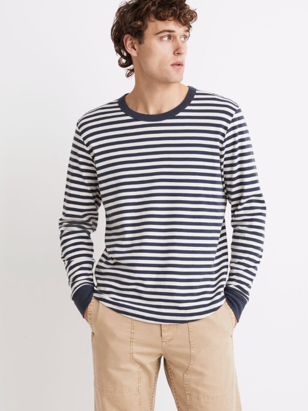 Madewell Ribbed Long-Sleeve Relaxed Tee in Stripe Dark Baltic Stripe $69.50